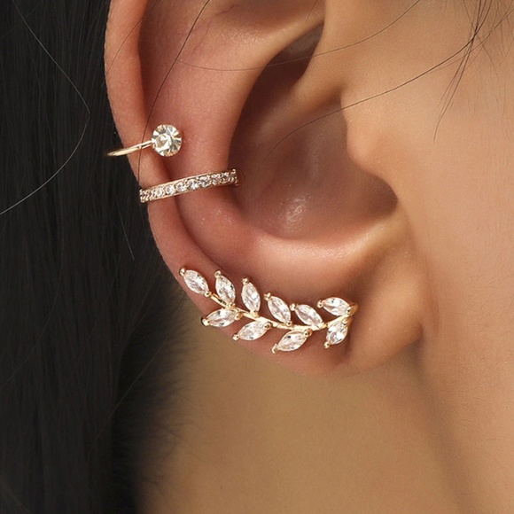 Crystal Leaflet Ear Climber and Cuff Earrings - Picture 1 of 2